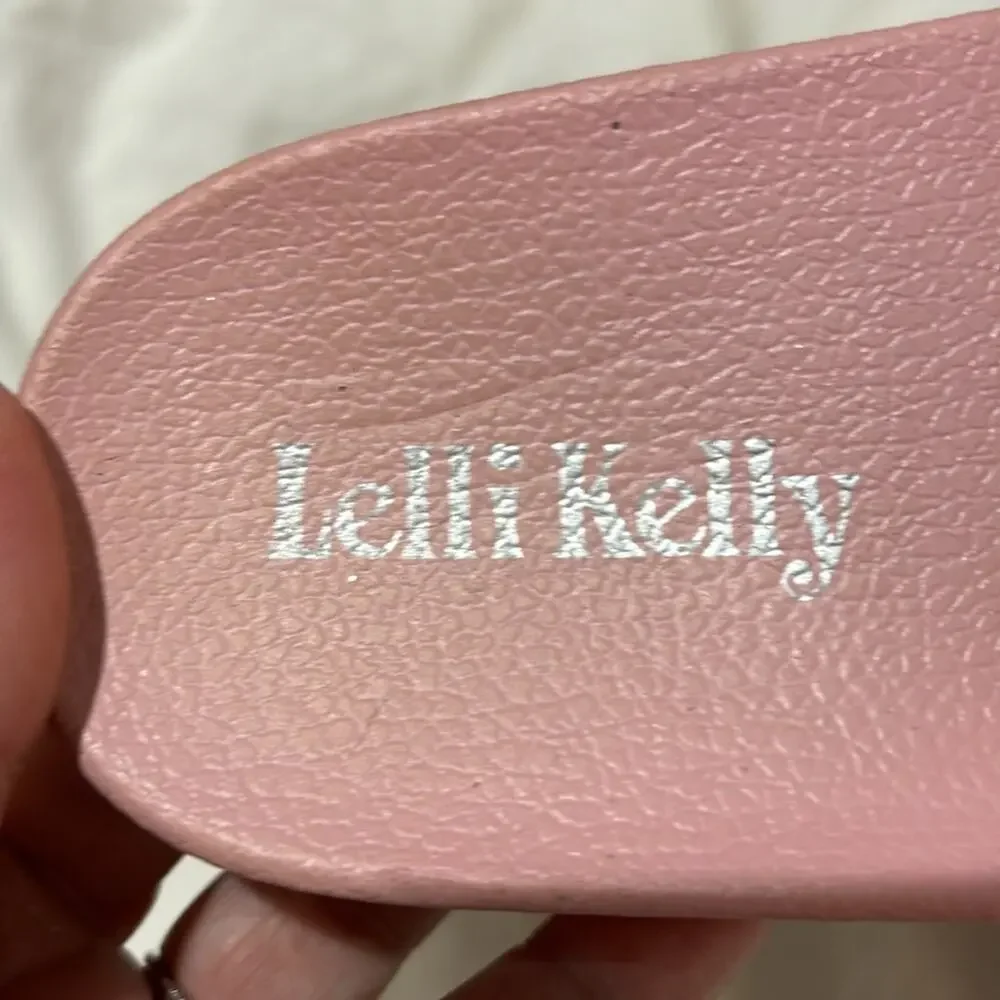 Lelli Kelly Pale pink slides bling bejeweled woven tops molded footbed euc